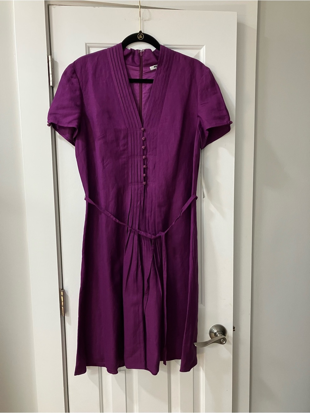 Vivid Purple V-Neck Midi Dress with Self-Tie Waist